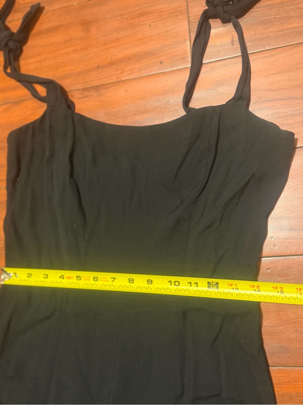 Reformation Black Tie-Shoulder Square-Neck Jumpsuit, Cropped Flare - Picture 5 of 13